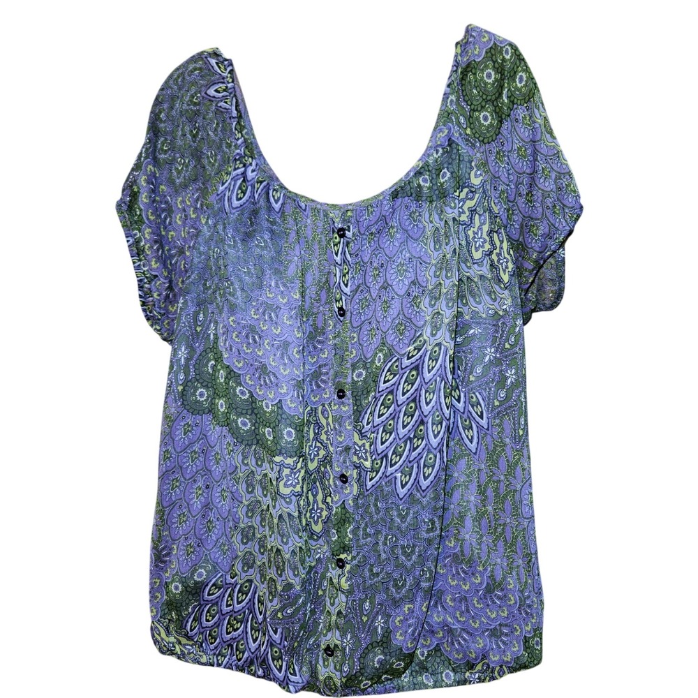 Apt. 9 Women's Medium Purple Paisley Sheer Button Detail Tunic Blouse